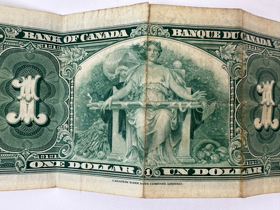 1937 Canadian One Dollar Banknote Currency Featuring King George VI Plus Canadian Coins [Photo 5]