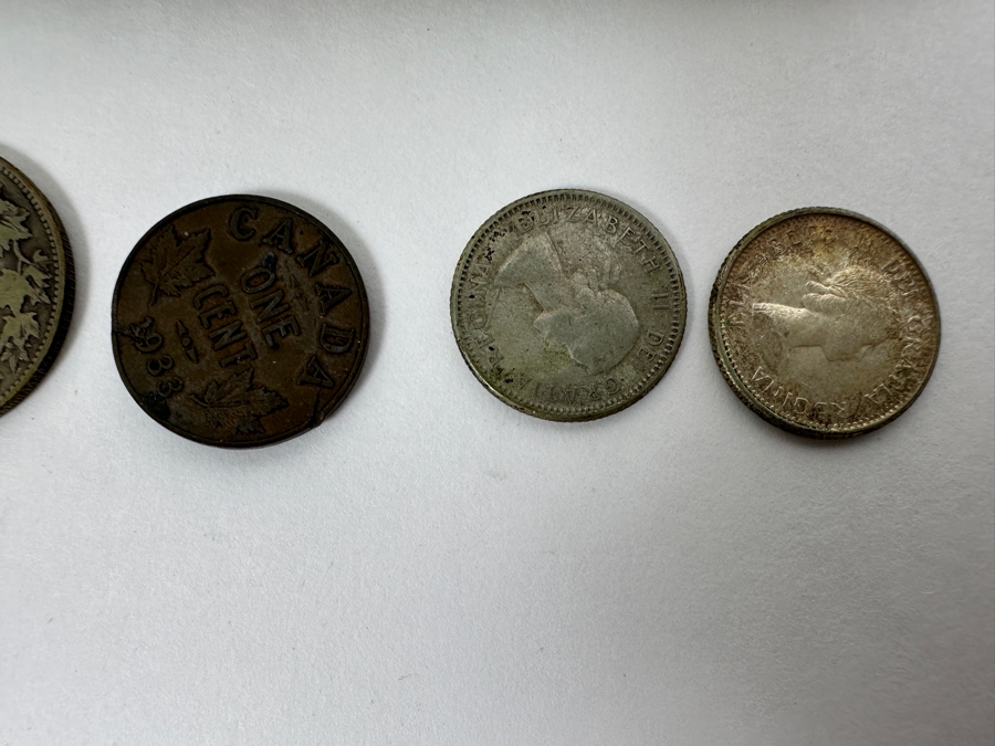 1937 Canadian One Dollar Banknote Currency Featuring King George VI Plus Canadian Coins [Photo 10]