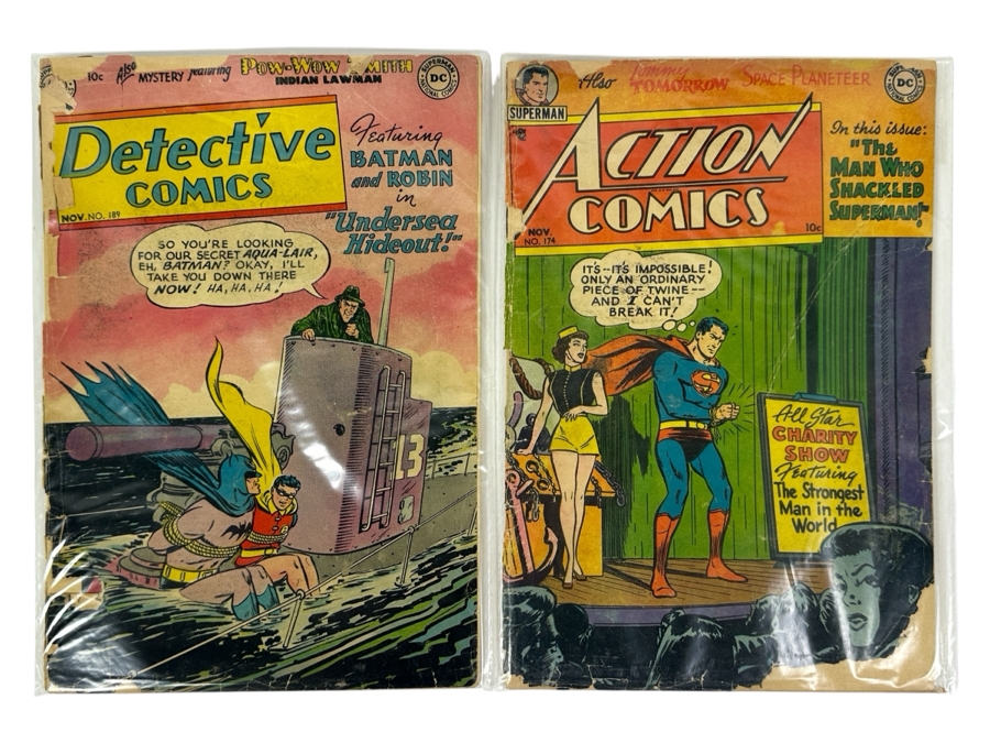 Pair Of Low Grade DC Comics Comic Books: Detective Comics #189 & Action Comics #174