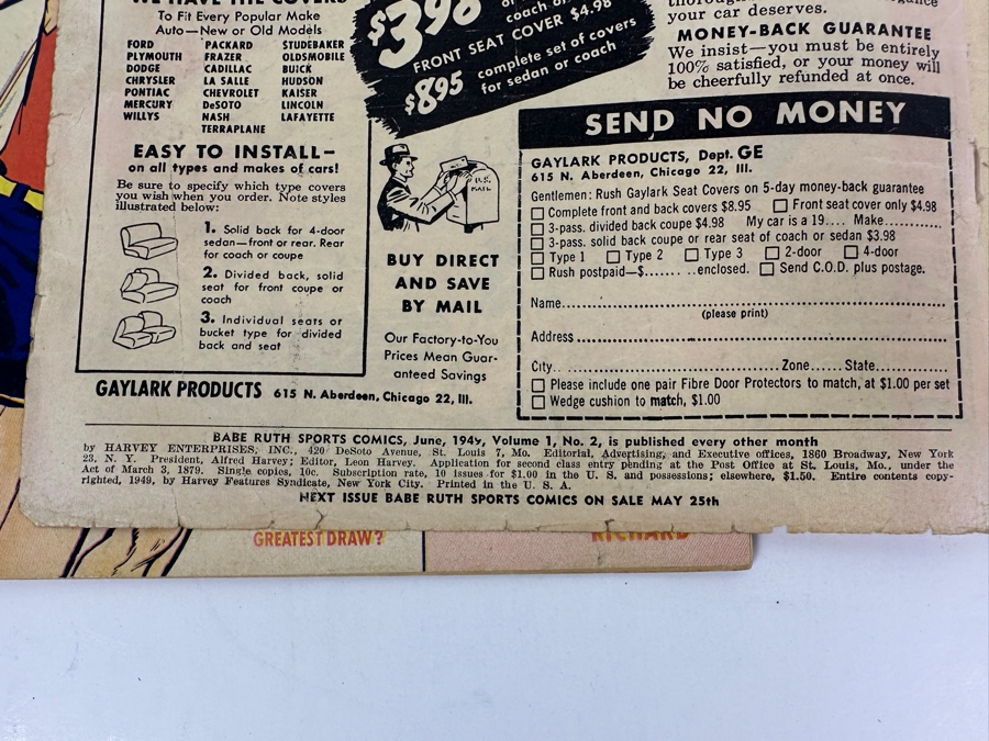 Pair Of Harvey Comics Low Grade Babe Ruth Sports Comic Books Issue #2 & #6 Vintage 1949 & 1950 10 Cent Comic Books [Photo 10]