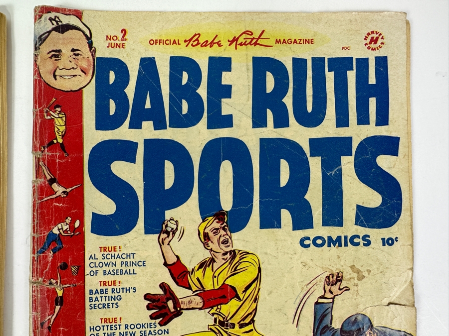 Pair Of Harvey Comics Low Grade Babe Ruth Sports Comic Books Issue #2 & #6 Vintage 1949 & 1950 10 Cent Comic Books [Photo 3]