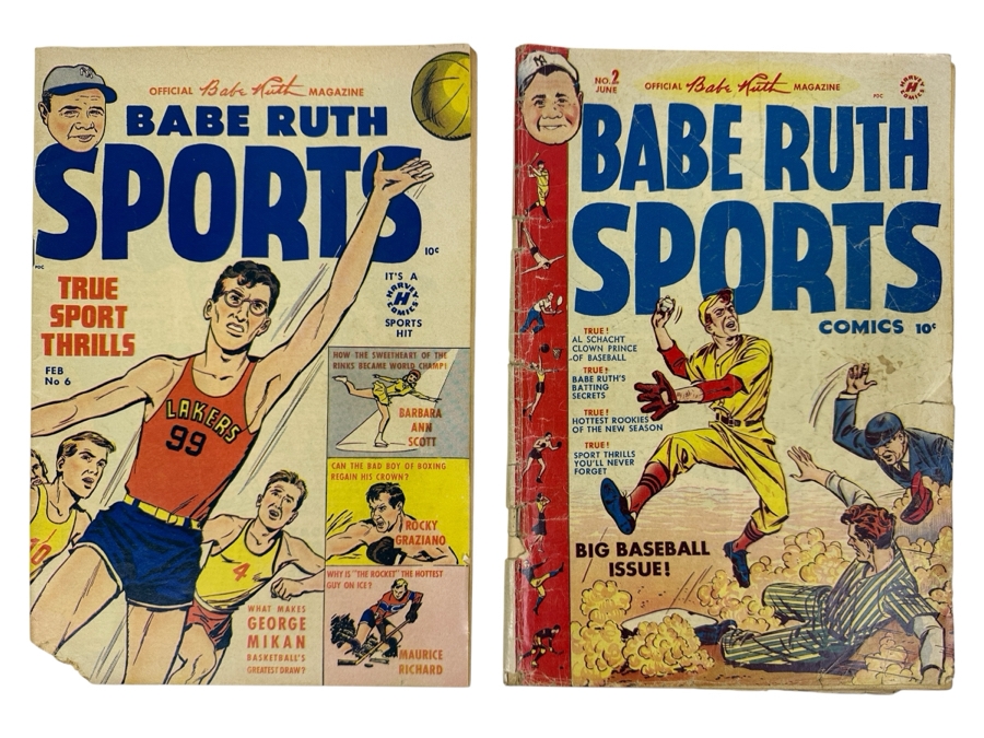 Pair Of Harvey Comics Low Grade Babe Ruth Sports Comic Books Issue #2 & #6 Vintage 1949 & 1950 10 Cent Comic Books [Photo 1]