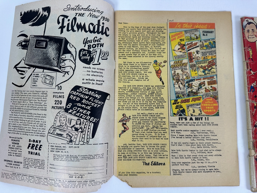 Pair Of Harvey Comics Low Grade Babe Ruth Sports Comic Books Issue #2 & #6 Vintage 1949 & 1950 10 Cent Comic Books [Photo 12]