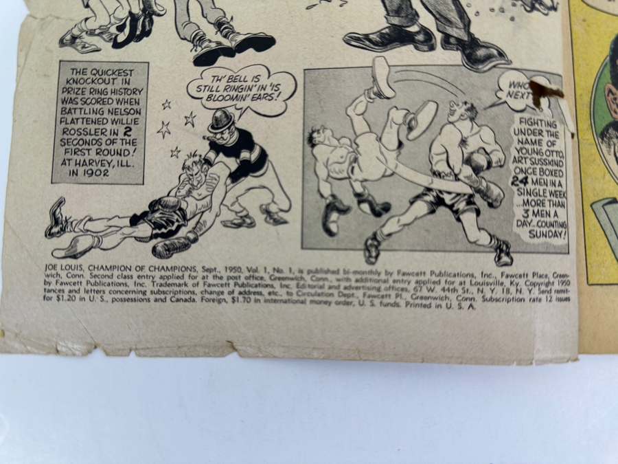 Fawcett Publication Comics Low Grade Joe Louis Champion Of Champions Boxing Legend #1 Comic Book Vintage 1950 10 Cent Comic Book With Damaged Front & Back Cover [Photo 8]
