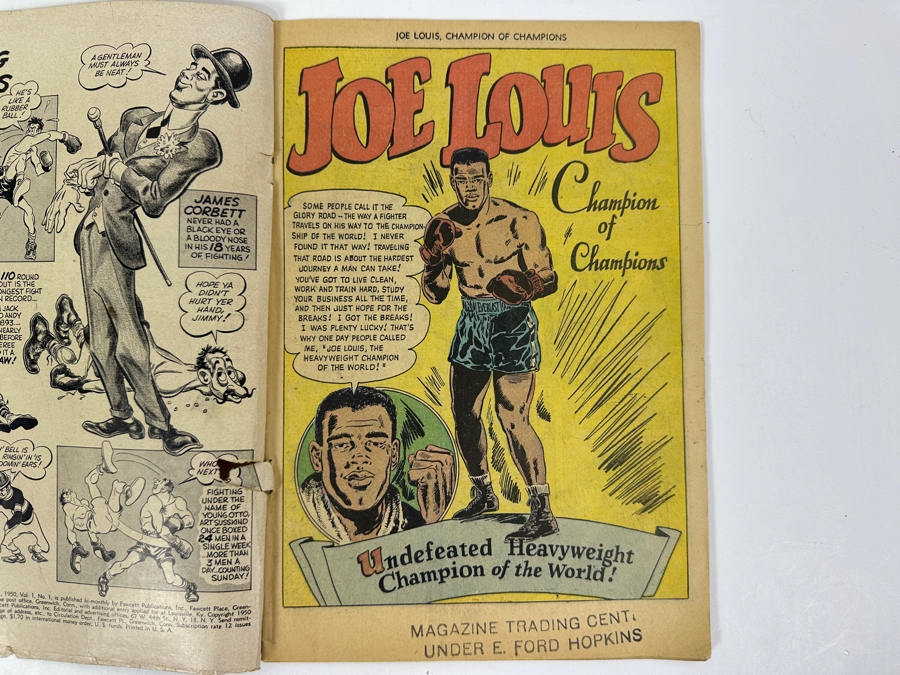 Fawcett Publication Comics Low Grade Joe Louis Champion Of Champions Boxing Legend #1 Comic Book Vintage 1950 10 Cent Comic Book With Damaged Front & Back Cover [Photo 7]