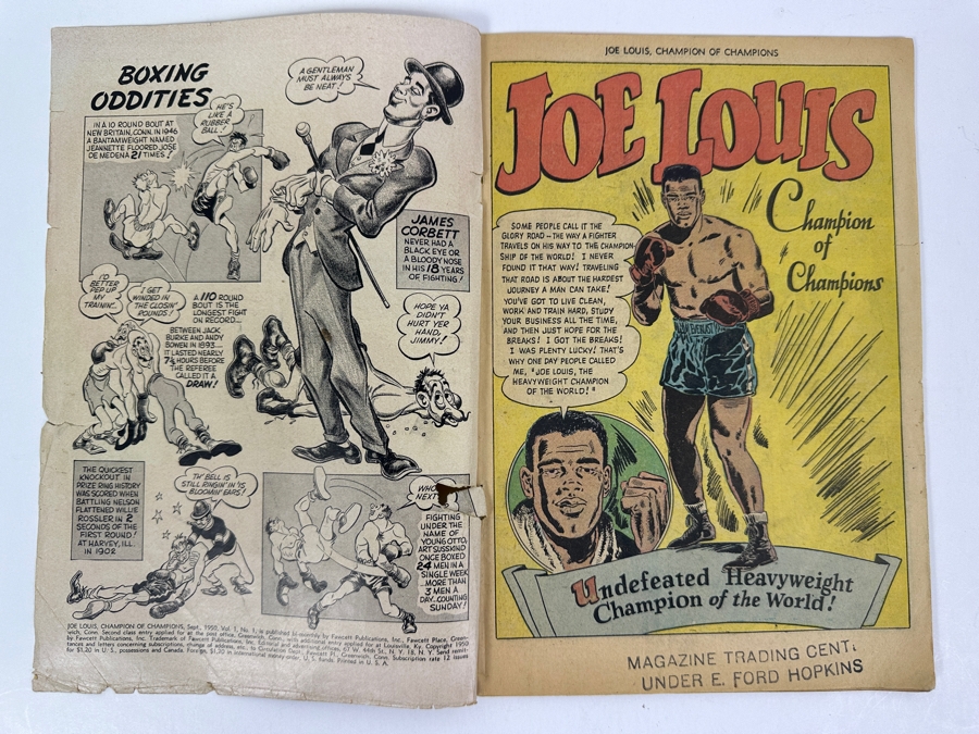 Fawcett Publication Comics Low Grade Joe Louis Champion Of Champions Boxing Legend #1 Comic Book Vintage 1950 10 Cent Comic Book With Damaged Front & Back Cover [Photo 6]