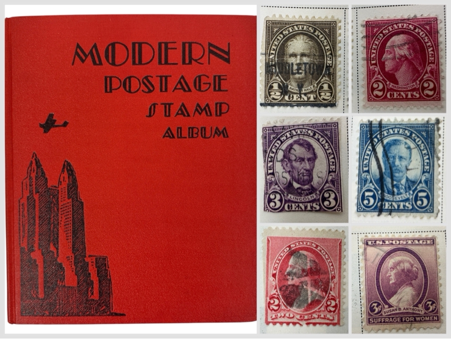 Vintage Postage Stamp Album Featuring Stamps From The United States, China & All Over The World - See Photos For A Sampling Of Stamps (Not All Stamps Are Photographed)