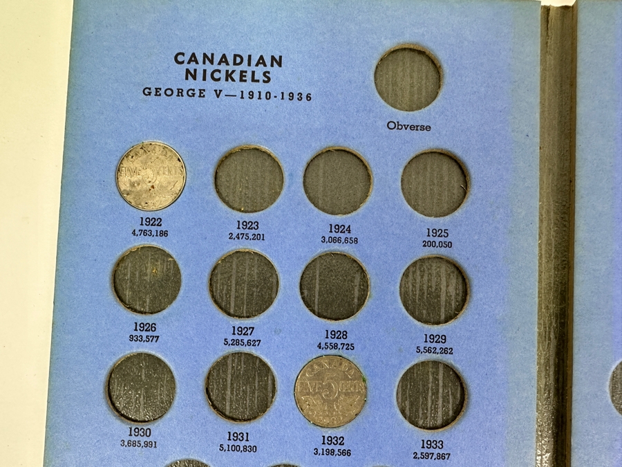 (6) Canadian Nickels George V 1922-1953 And (1) 1919 Canadian Silver 5 Cent Piece [Photo 3]