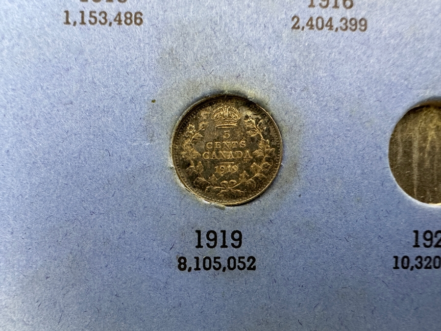 (6) Canadian Nickels George V 1922-1953 And (1) 1919 Canadian Silver 5 Cent Piece [Photo 2]