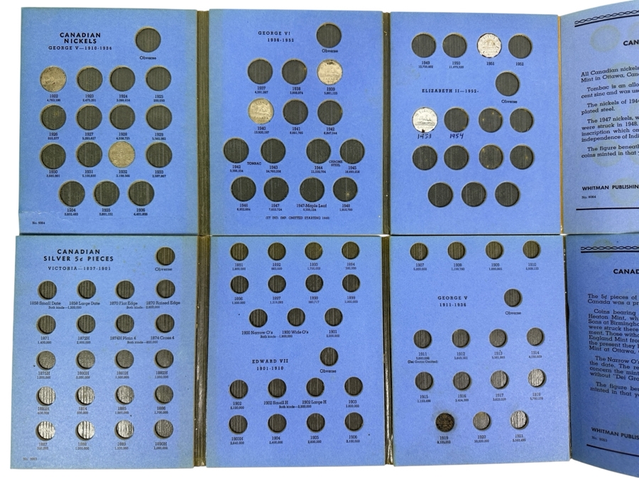 (6) Canadian Nickels George V 1922-1953 And (1) 1919 Canadian Silver 5 Cent Piece