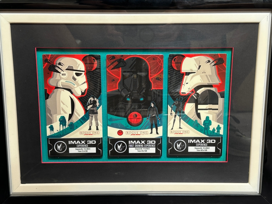 Professionally Shadowbox Framed (3) Star Wars Rogue One IMAX 3D Movie Theater Limited Edition Tickets Limited To 500 Tickets Each 21W X 16H [Photo 4]