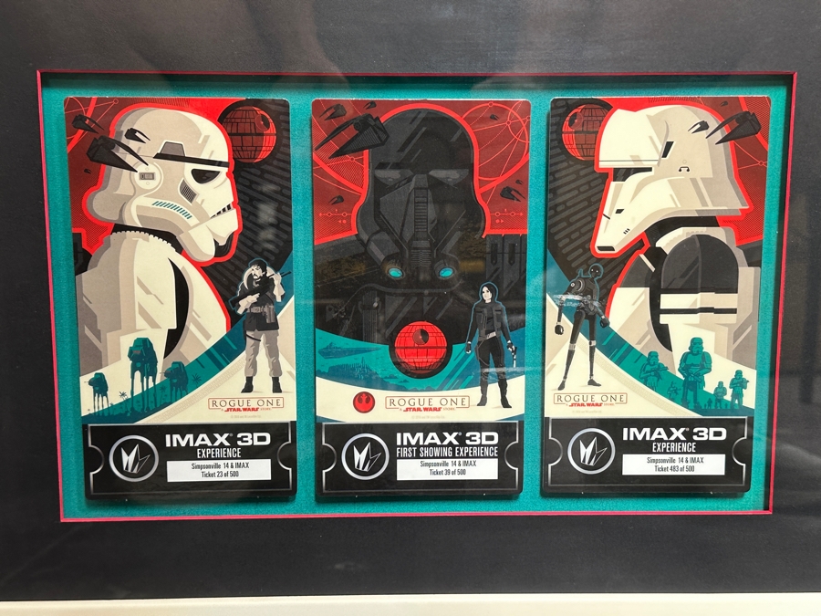 Professionally Shadowbox Framed (3) Star Wars Rogue One IMAX 3D Movie Theater Limited Edition Tickets Limited To 500 Tickets Each 21W X 16H [Photo 3]