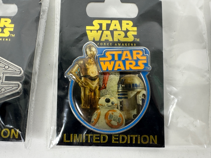 (3) Star Wars The Force Awakens Trading Pins: (2) Limited Edition Trading Pins And (1) Disney Parks BB-8 Trading Pin [Photo 2]