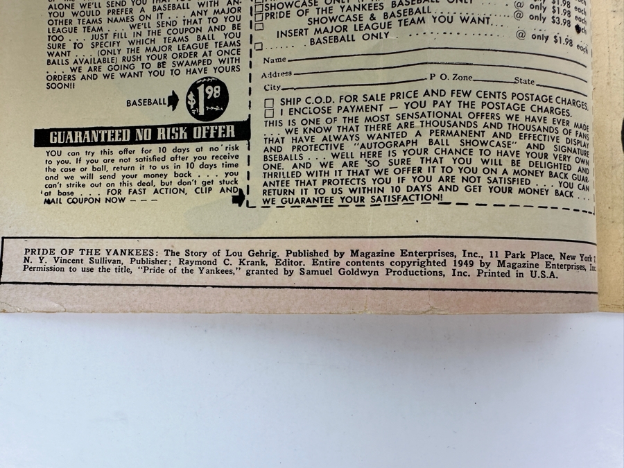 Magazine Enterprises Vintage 1949 The Pride Of The Yankees: The Life Of Lou Gehrig 10 Cent Comic Book Estimate $100-$200 [Photo 7]