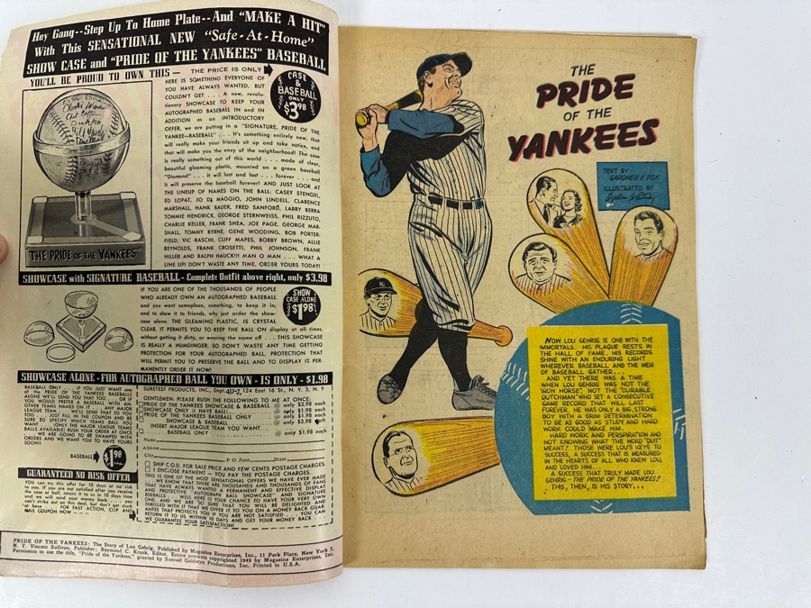 Magazine Enterprises Vintage 1949 The Pride Of The Yankees: The Life Of Lou Gehrig 10 Cent Comic Book Estimate $100-$200 [Photo 5]