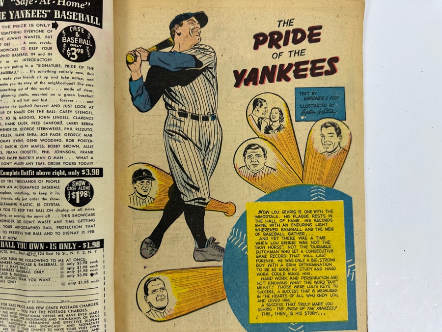 Magazine Enterprises Vintage 1949 The Pride Of The Yankees: The Life Of Lou Gehrig 10 Cent Comic Book Estimate $100-$200 [Photo 6]