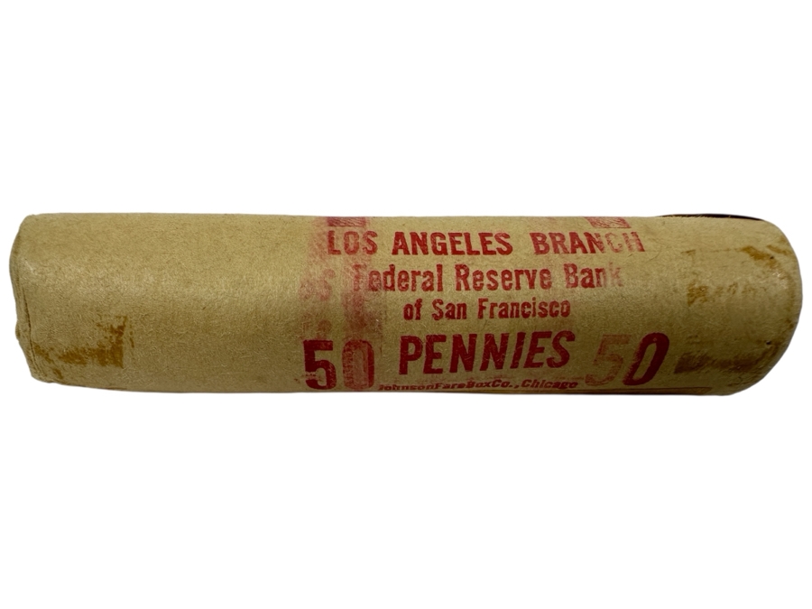Roll Of 1953 S Uncirculated Pennies From The Los Angeles Branch Of The Federal Reserve Bank Of San Francisco