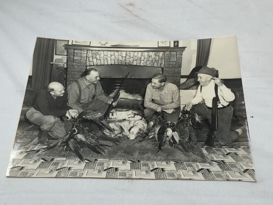 Vintage B&W Hunting Photograph With Worn Out Dog [Photo 1]