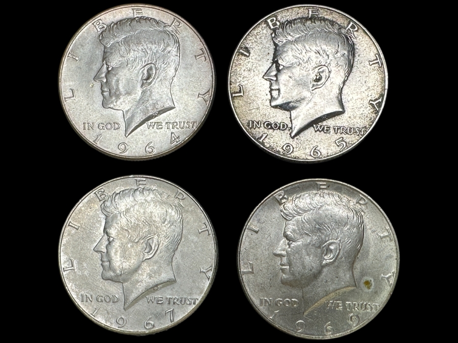 Just Added - (4) Silver Kennedy Half Dollars: (1) 1964, (1) 1965, (1) 1967 & (1) 1969