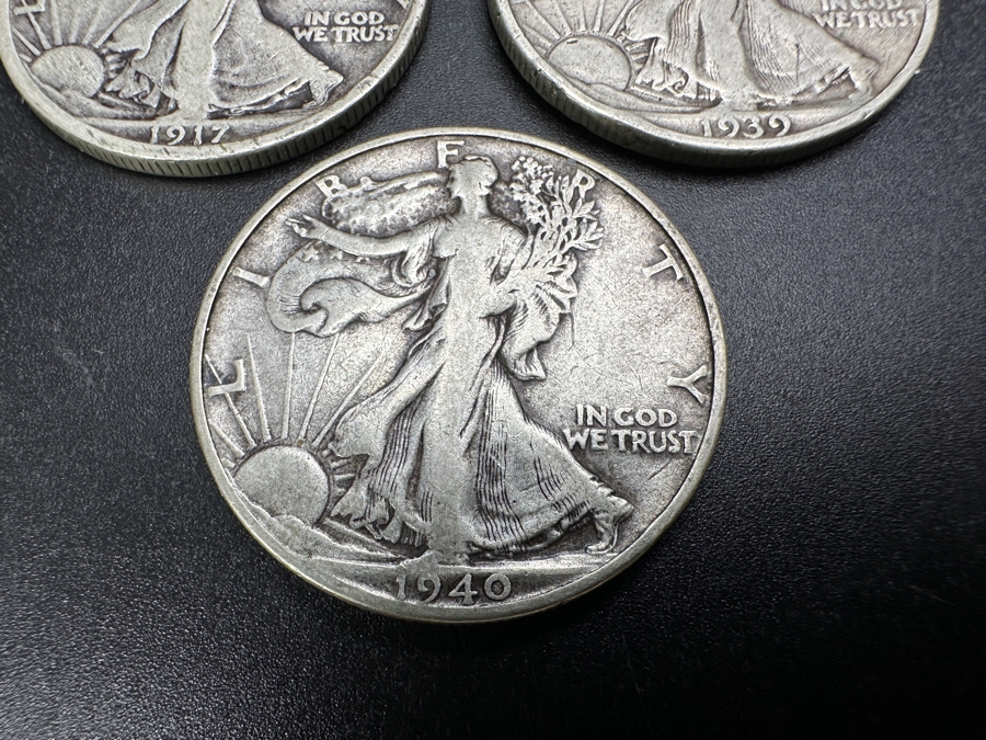 Just Added - (3) Standing Walking Liberty Silver Half Dollars: 1917, 1939 & 1940 S [Photo 4]