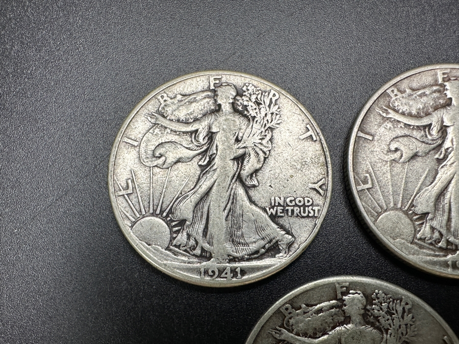 Just Added - (3) Standing Walking Liberty Silver Half Dollars: 1941, (2) 1942 [Photo 2]