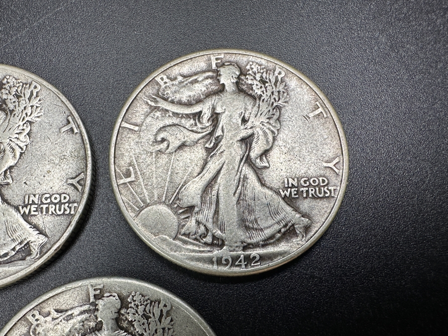 Just Added - (3) Standing Walking Liberty Silver Half Dollars: 1941, (2) 1942 [Photo 3]