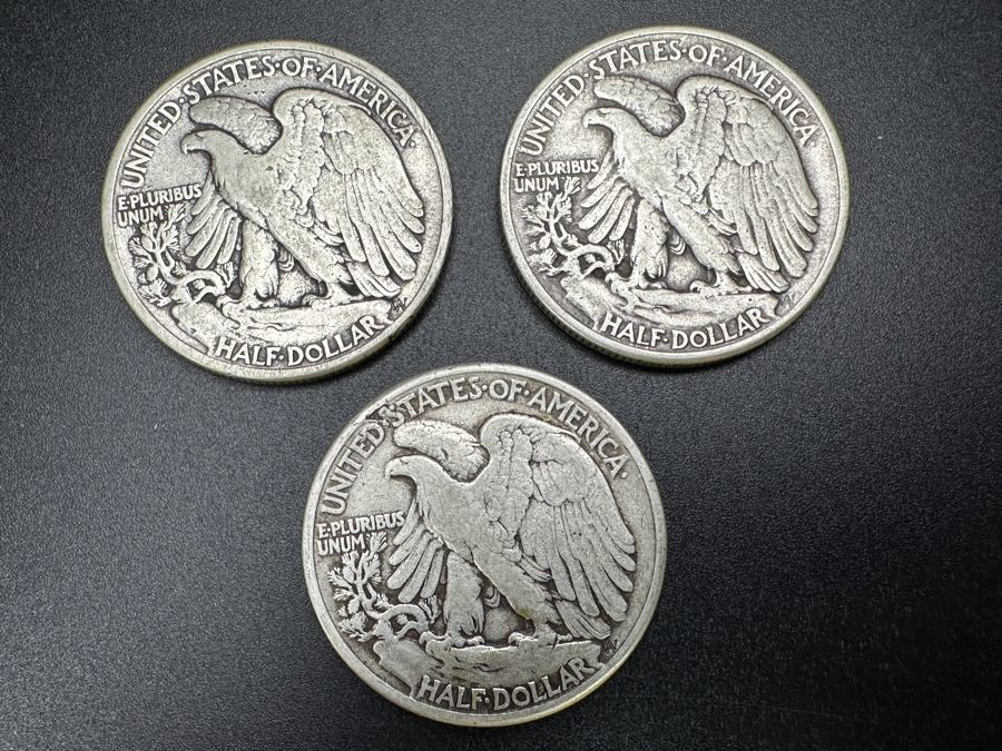Just Added - (3) Standing Walking Liberty Silver Half Dollars: 1941, (2) 1942 [Photo 6]