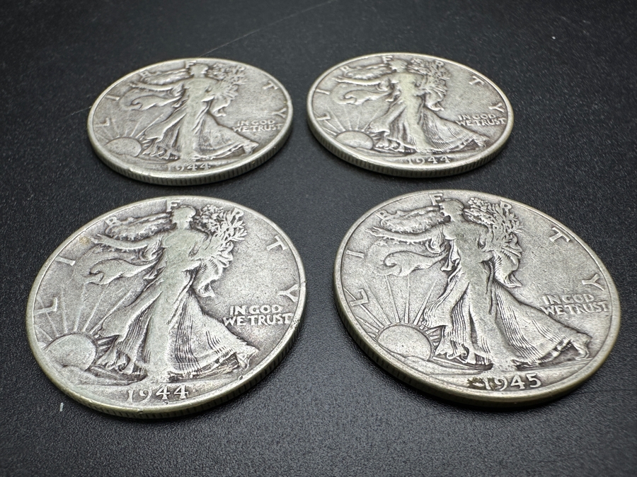 Just Added - (4) Standing Walking Liberty Silver Half Dollars: (3) 1944, (1) 1945 [Photo 6]