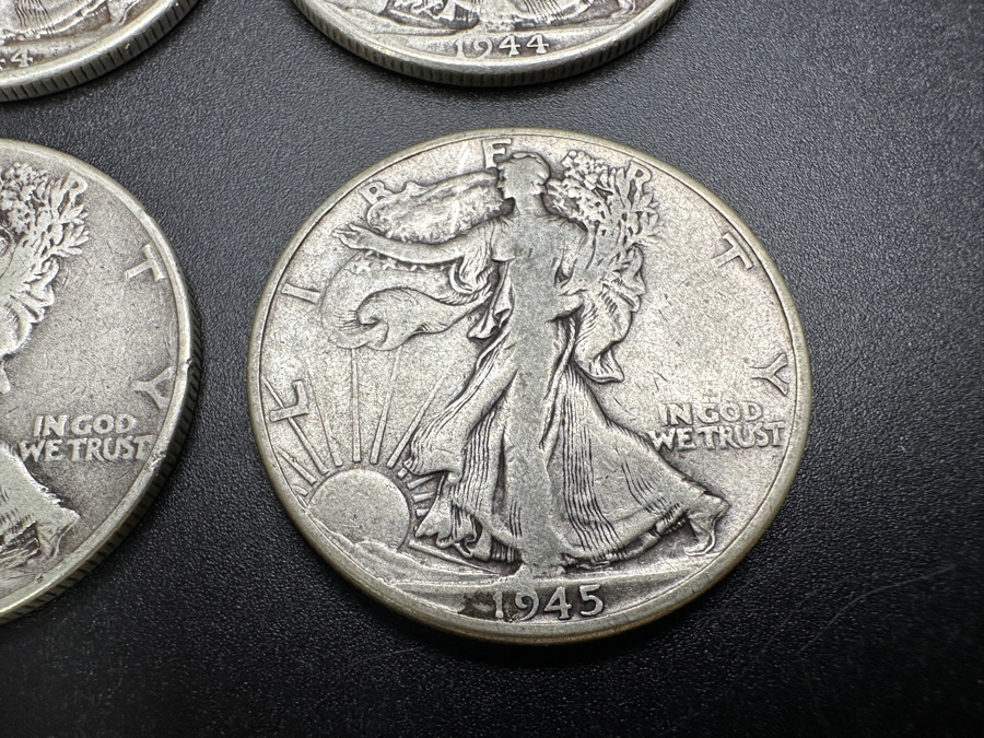 Just Added - (4) Standing Walking Liberty Silver Half Dollars: (3) 1944, (1) 1945 [Photo 5]