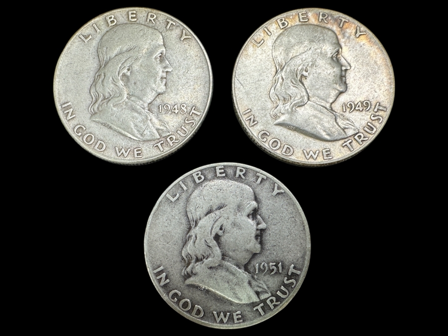 Just Added - (3) Silver Franklin Half Dollars: (1) 1948, (1) 1949 & (1) 1951