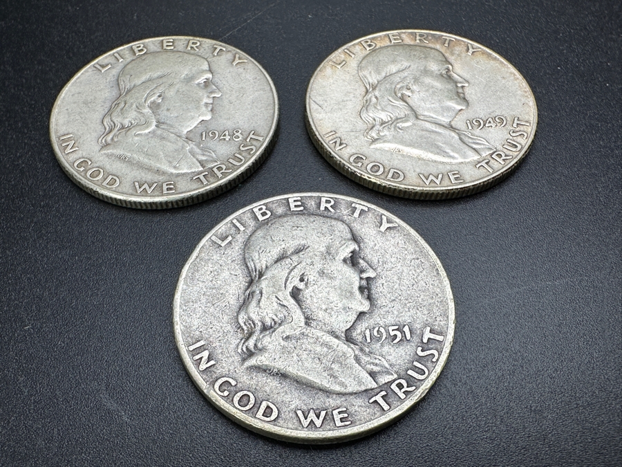 Just Added - (3) Silver Franklin Half Dollars: (1) 1948, (1) 1949 & (1) 1951 [Photo 5]
