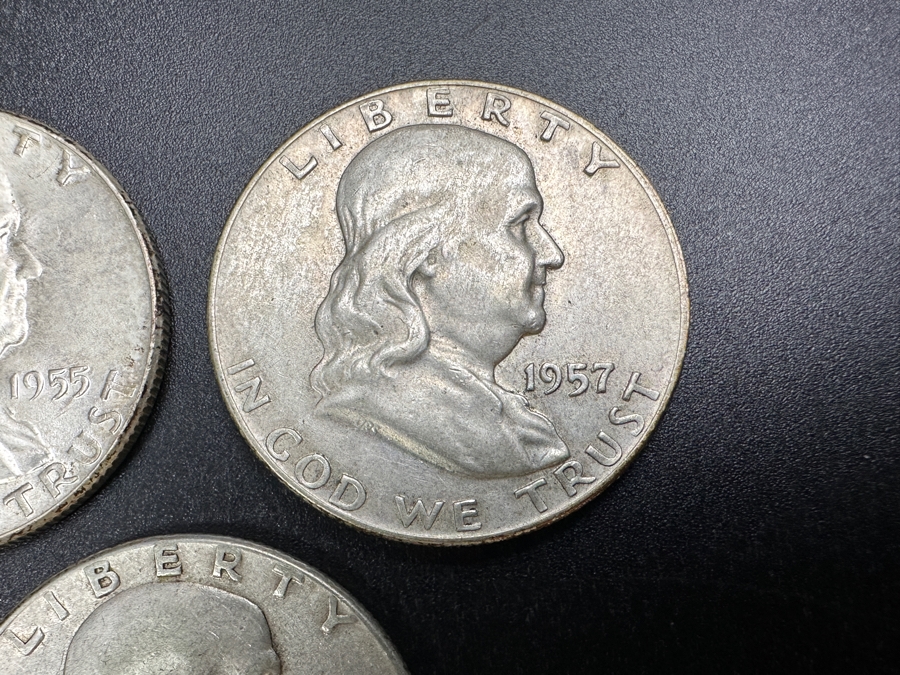 Just Added - (3) Silver Franklin Half Dollars: (1) 1955, (1) 1957 & (1) 1958 [Photo 3]
