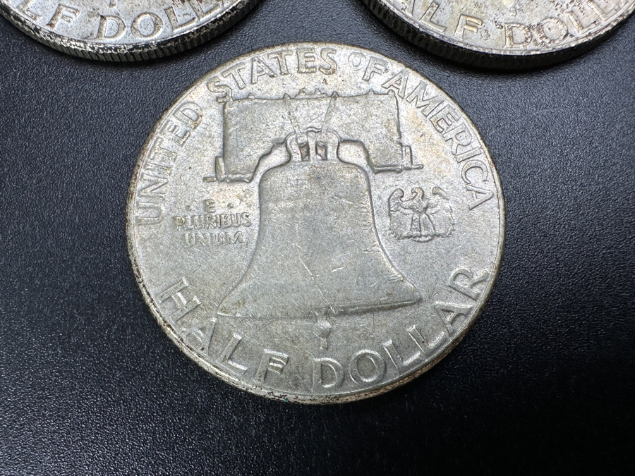 Just Added - (3) Silver Franklin Half Dollars: (1) 1955, (1) 1957 & (1) 1958 [Photo 9]