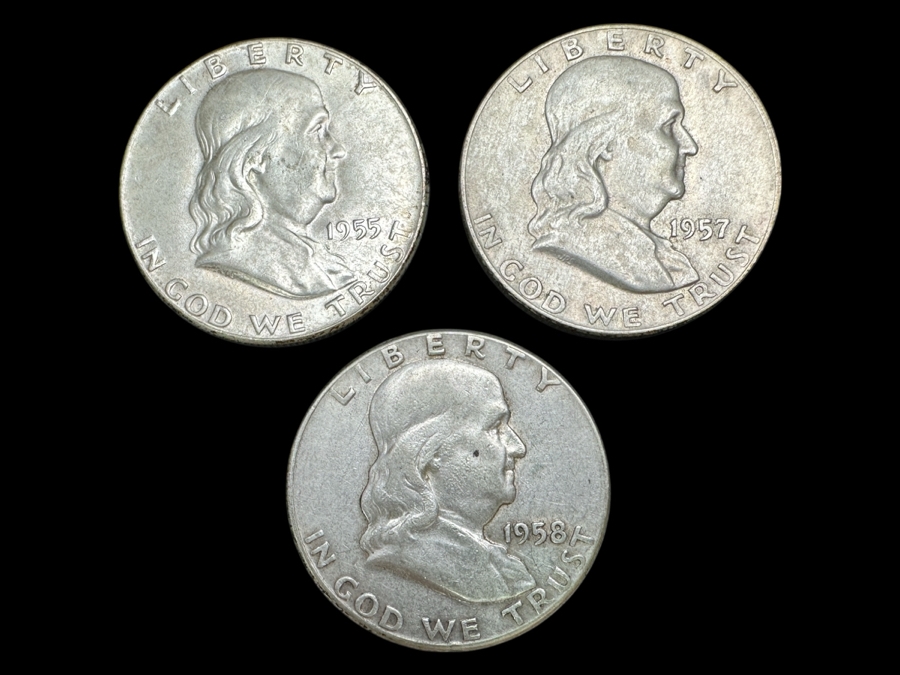 Just Added - (3) Silver Franklin Half Dollars: (1) 1955, (1) 1957 & (1) 1958