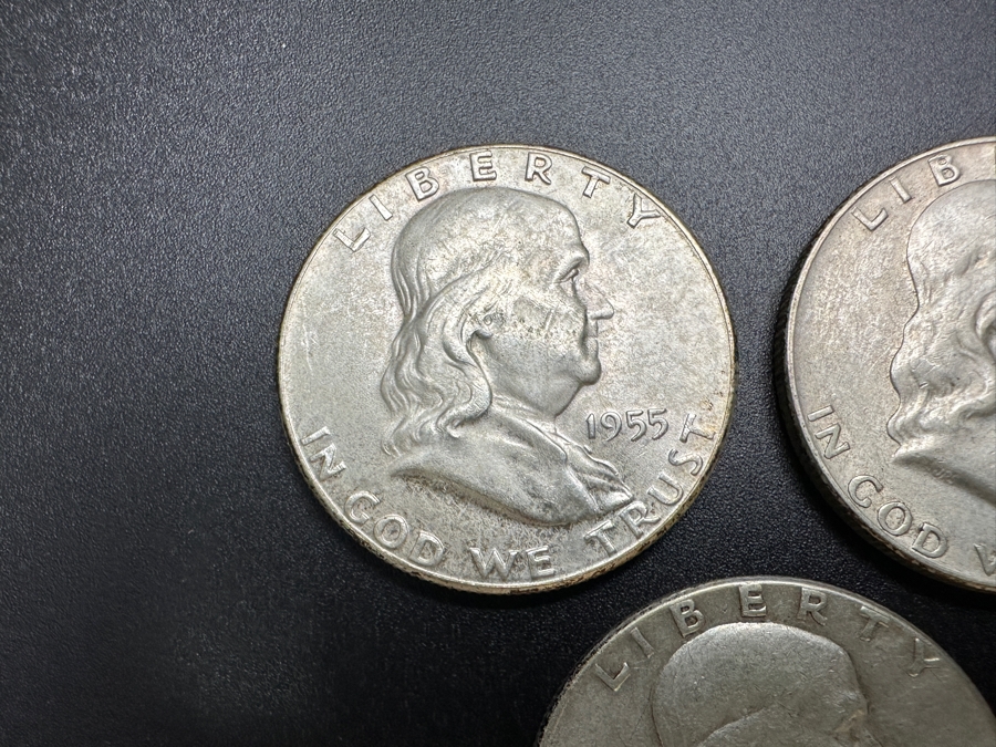 Just Added - (3) Silver Franklin Half Dollars: (1) 1955, (1) 1957 & (1) 1958 [Photo 2]
