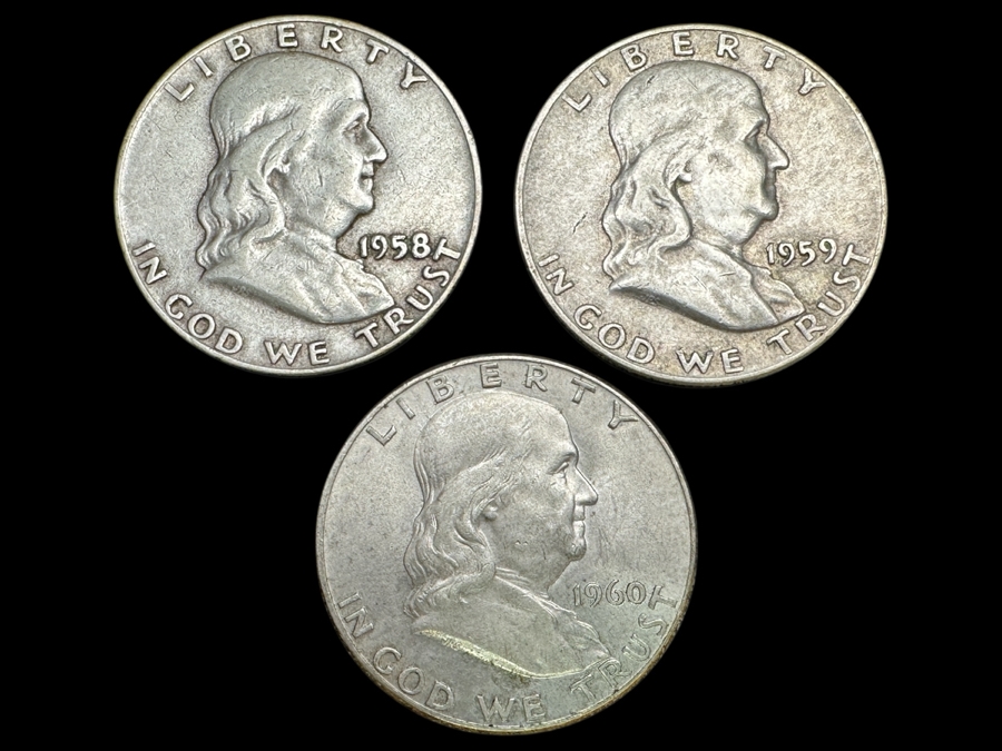 Just Added - (3) Silver Franklin Half Dollars: (1) 1958, (1) 1959 & (1) 1960