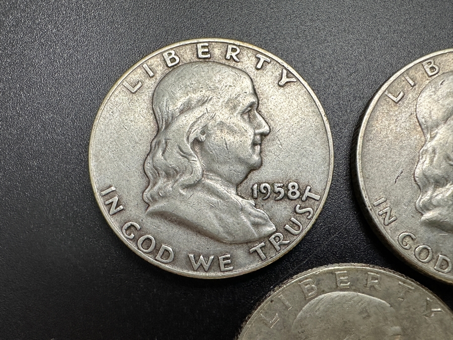 Just Added - (3) Silver Franklin Half Dollars: (1) 1958, (1) 1959 & (1) 1960 [Photo 2]