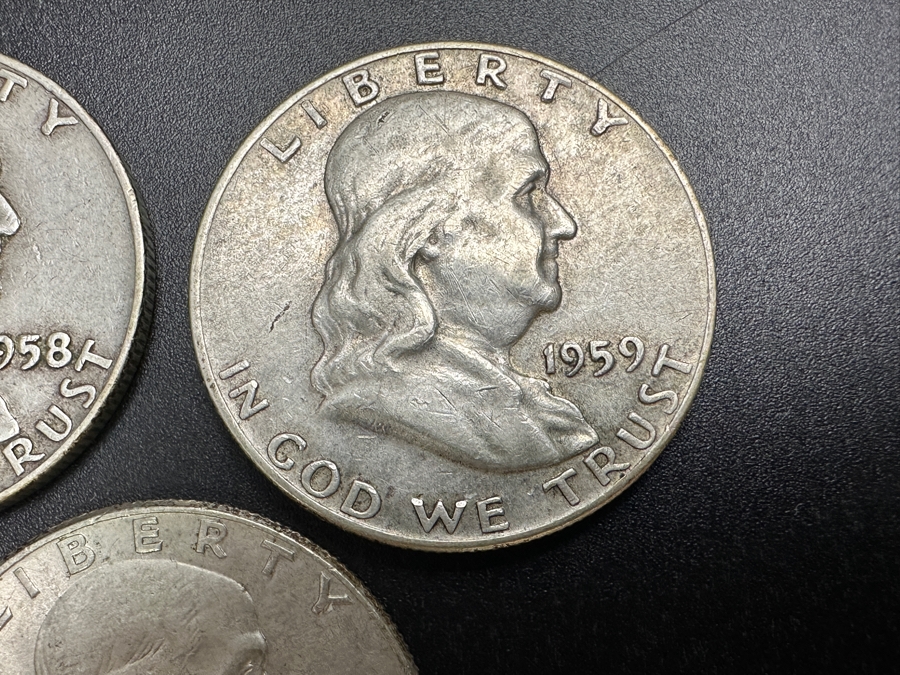 Just Added - (3) Silver Franklin Half Dollars: (1) 1958, (1) 1959 & (1) 1960 [Photo 3]