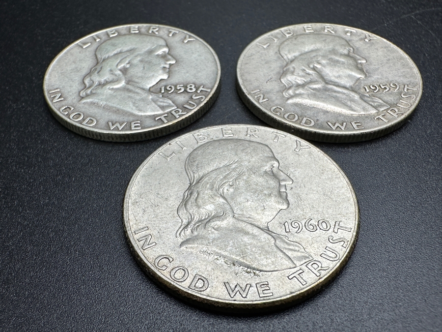 Just Added - (3) Silver Franklin Half Dollars: (1) 1958, (1) 1959 & (1) 1960 [Photo 5]