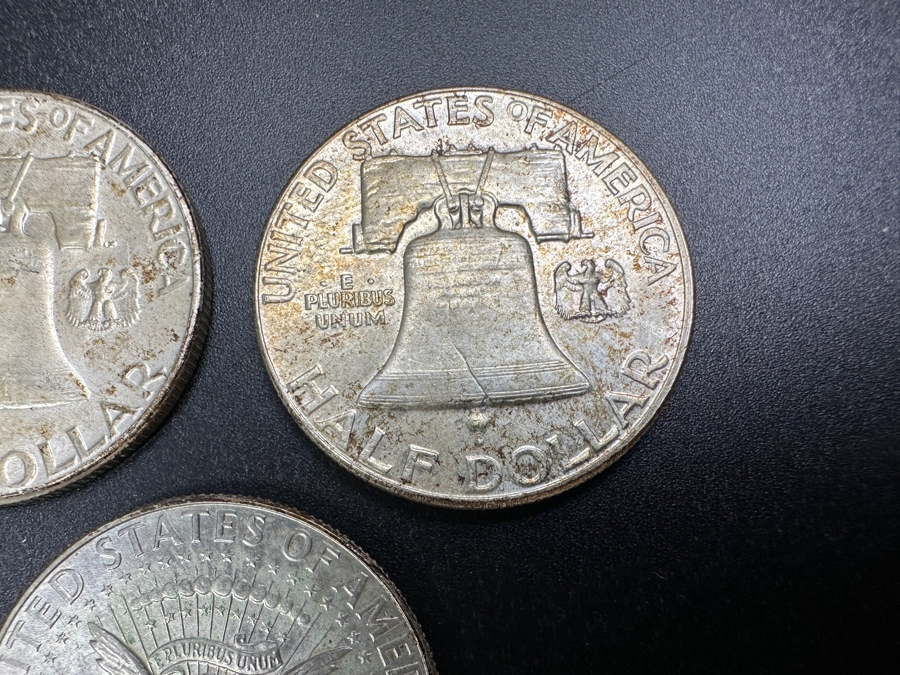 Just Added - (2) Silver Franklin Half Dollars: (1) 1961 & (1) 1962 & (1) 1965 Silver Kennedy Half Dollar [Photo 8]