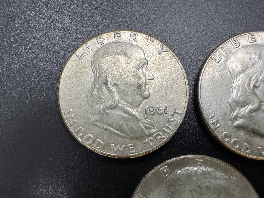 Just Added - (2) Silver Franklin Half Dollars: (1) 1961 & (1) 1962 & (1) 1965 Silver Kennedy Half Dollar [Photo 2]