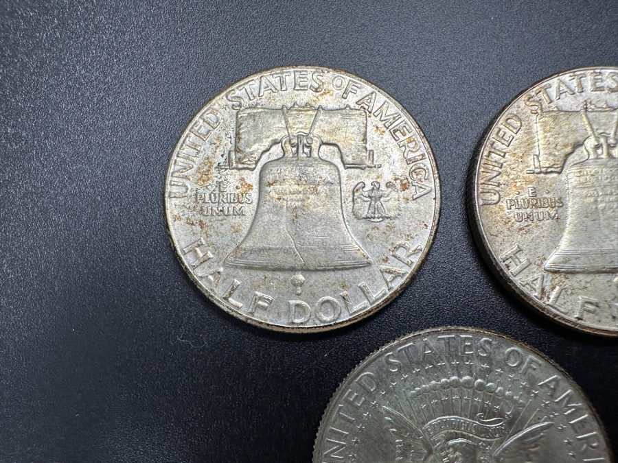 Just Added - (2) Silver Franklin Half Dollars: (1) 1961 & (1) 1962 & (1) 1965 Silver Kennedy Half Dollar [Photo 7]