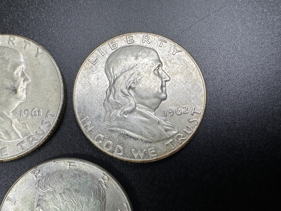 Just Added - (2) Silver Franklin Half Dollars: (1) 1961 & (1) 1962 & (1) 1965 Silver Kennedy Half Dollar [Photo 3]