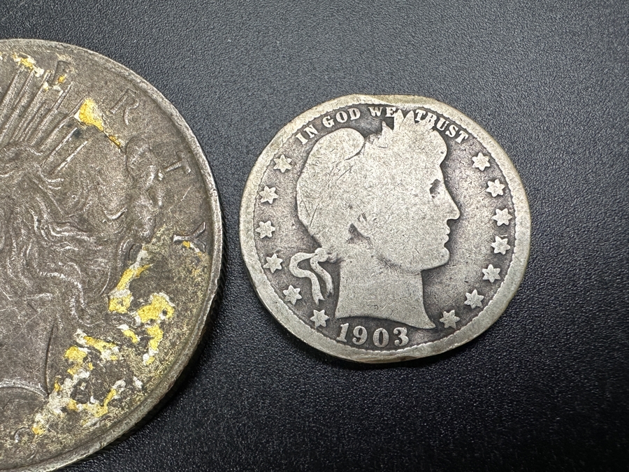 Just Added - (1) 1923 Peace Silver Dollar, (2) 1903 Silver Barber Quarter Dollar & (1) 1908 Silver Barber Quarter Dollar [Photo 4]
