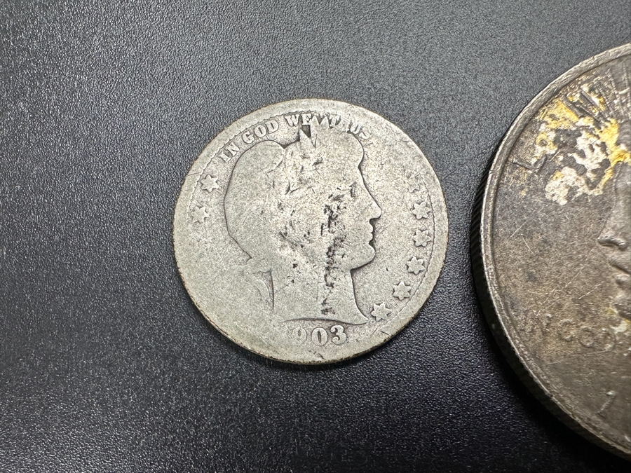 Just Added - (1) 1923 Peace Silver Dollar, (2) 1903 Silver Barber Quarter Dollar & (1) 1908 Silver Barber Quarter Dollar [Photo 3]