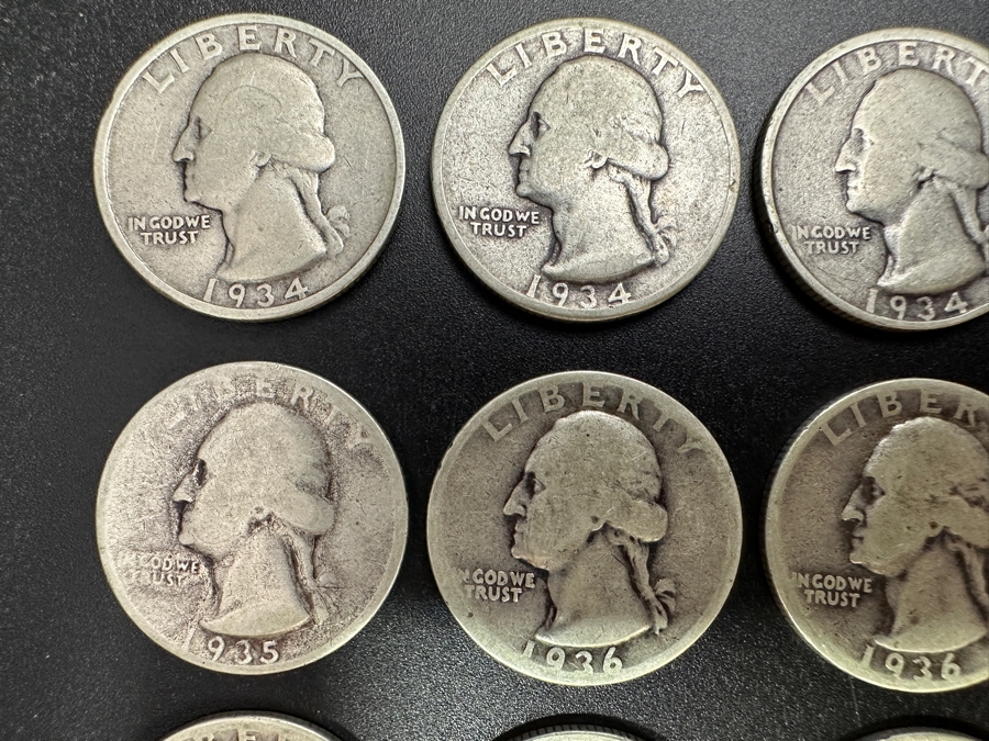 Just Added - (20) Silver Washington Quarters: (3) 1934, (3) 1935, (4) 1936, (2) 1937, (1) 1938, (1) 1939, (1) 1940, (1) 1942, (1) 1945, (2) 1946 & (1) 1952 [Photo 2]