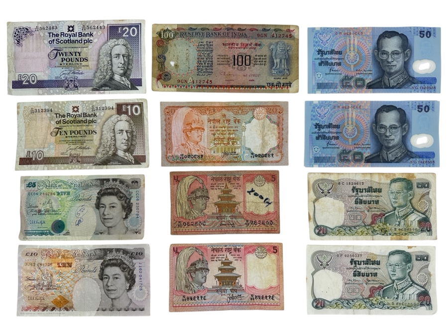 Just Added - Various Foreign Currency Including 20 Scottish Pounds, 10 Scottish Pounds, 10 English Pounds & 5 English Pounds