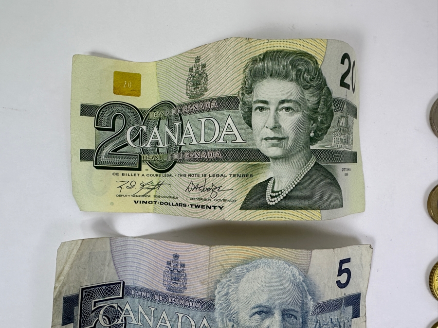 Just Added - Various Foreign Currency & Euro Coins Including 25 Canadian Dollars, 10 German Marks & 23 Euros In Coins [Photo 2]