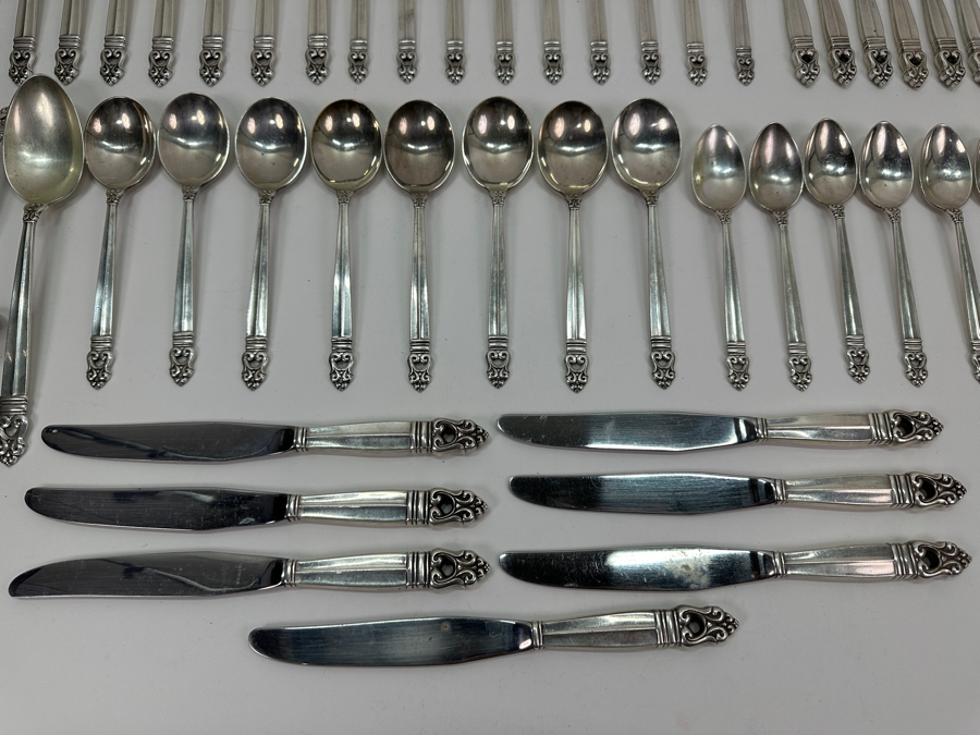 International Sterling Royal Danish Sterling Silver Flatware Service - Sterling Weighs 1,723g Not Including The Knives = $2,946 Melt Value / Spreader Knives With Sterling Blade & Handle Weighs 251.7g / Butter Knives Weigh 485.2g - Retails $12,000+ [Photo 6]