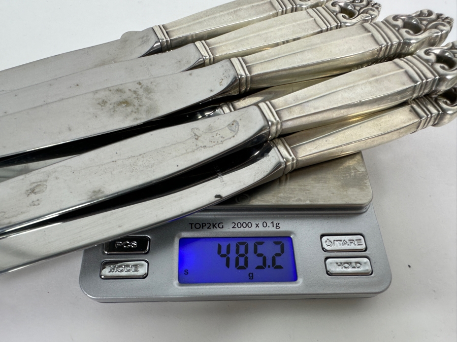 International Sterling Royal Danish Sterling Silver Flatware Service - Sterling Weighs 1,723g Not Including The Knives = $2,946 Melt Value / Spreader Knives With Sterling Blade & Handle Weighs 251.7g / Butter Knives Weigh 485.2g - Retails $12,000+ [Photo 17]